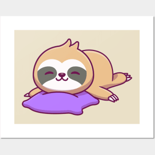 Cute Sloth Sleeping On Pillow Posters and Art